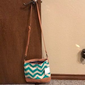 Mint/cream chevron cross body bag